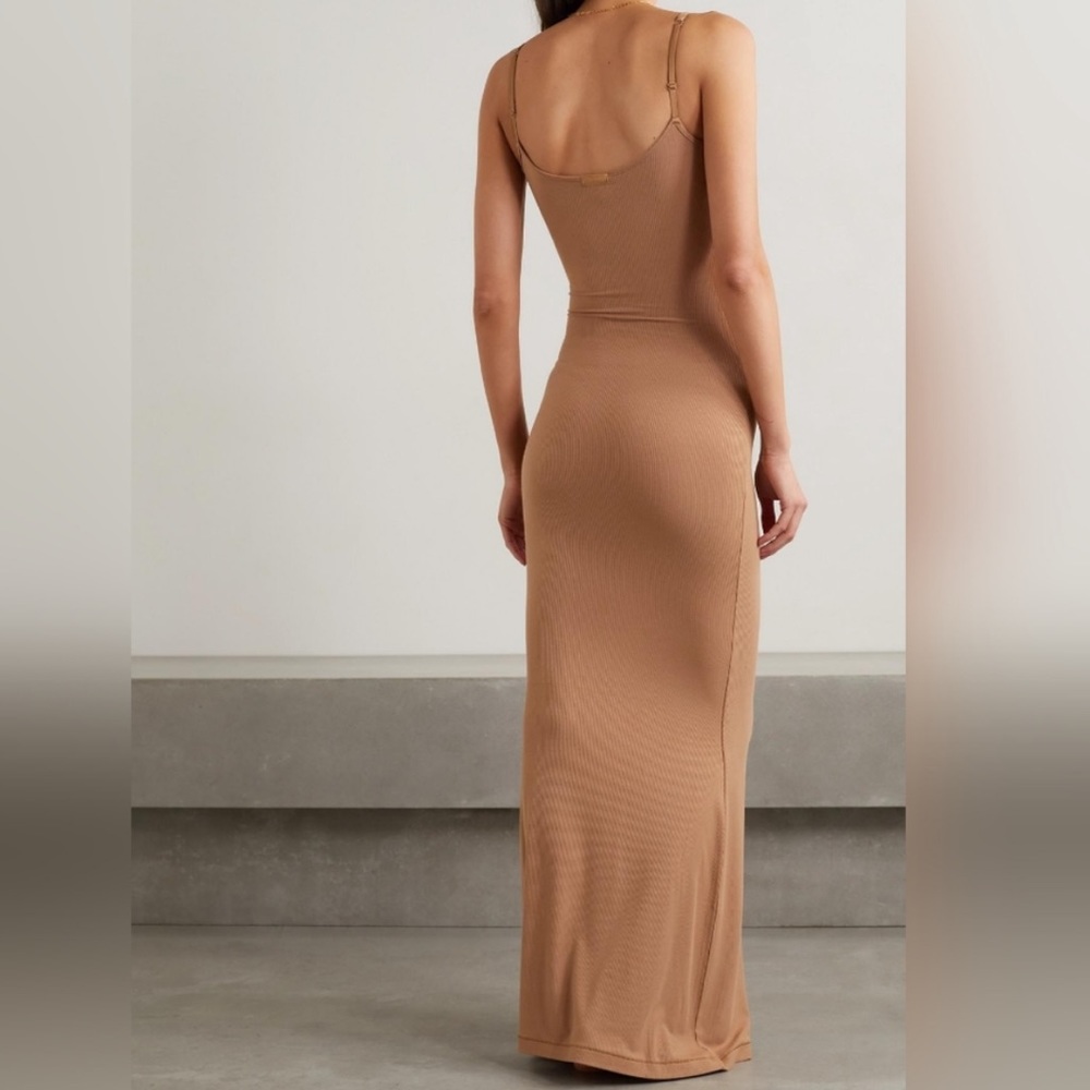 Skims soft lounge ribbed stretch-modal tan Sienna slip dress Size XL NWOT - Picture 2 of 5